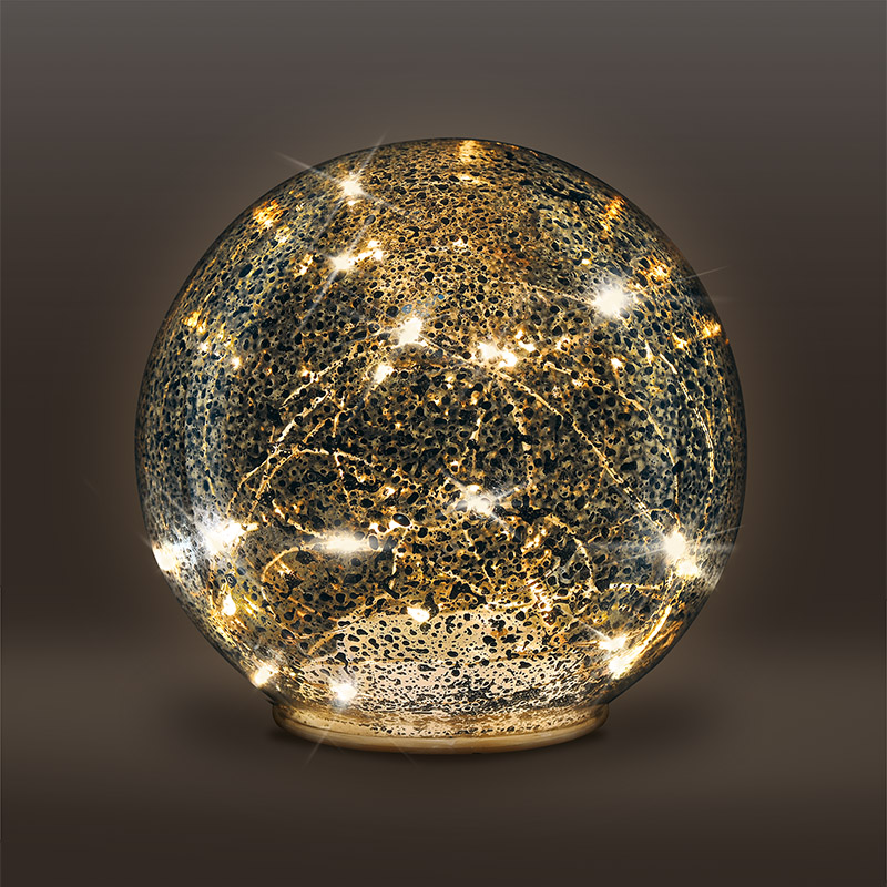 Solight Skleněná vánoční koule 20 LED teplá bílá 1V230, měděná struktura, 3x AAA