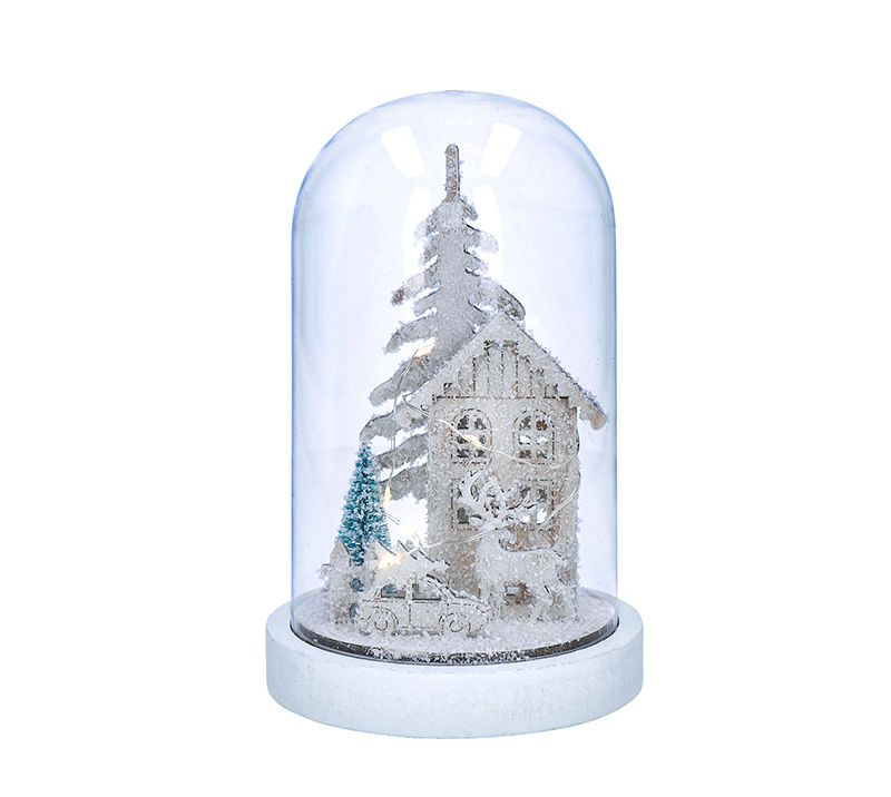 LED vánoční dekorace, zasněžená krajina s domkem, 18cm, 10x LED Solight 1V264