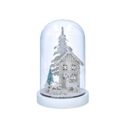 LED vánoční dekorace, zasněžená krajina s domkem, 18cm, 10x LED, 2x AAA
