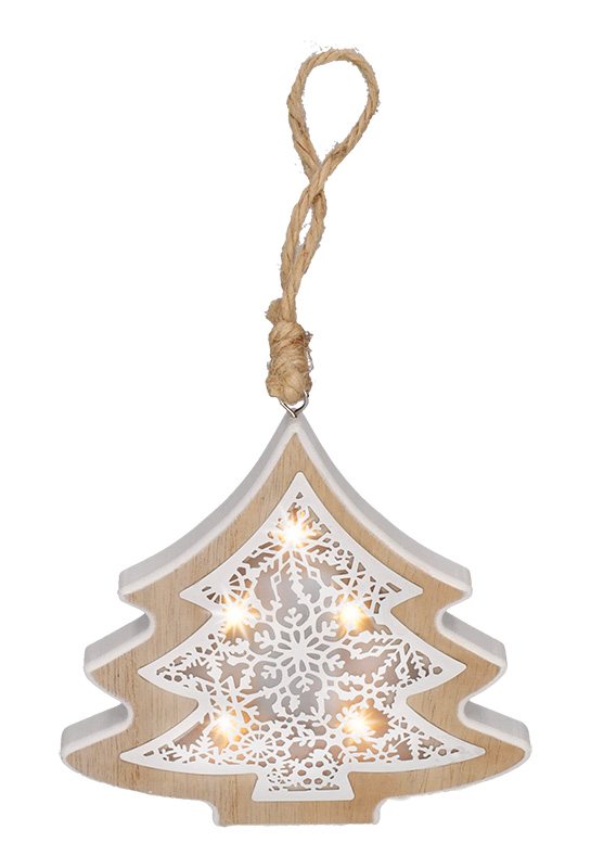 Solight 1V45-T dekorace vánoční stromek 6 LED teplá bílá dřevěný dekor, 2x AAA