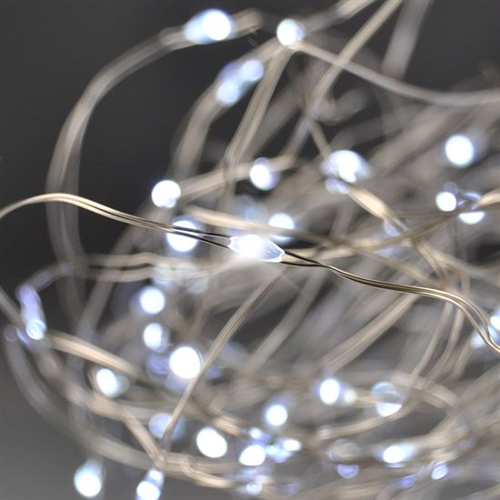 Vánoční řetěz stříbrný, 50x mini LED, 5m, 3 x AA, studené světlo Solight 1V56-W