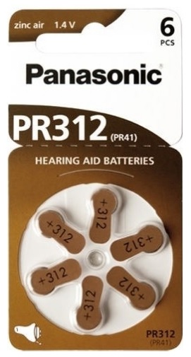 Panasonic Zinc-Air PR312 6 ks Baterie do naslouchadel 312 Panasonic, množstevní sleva