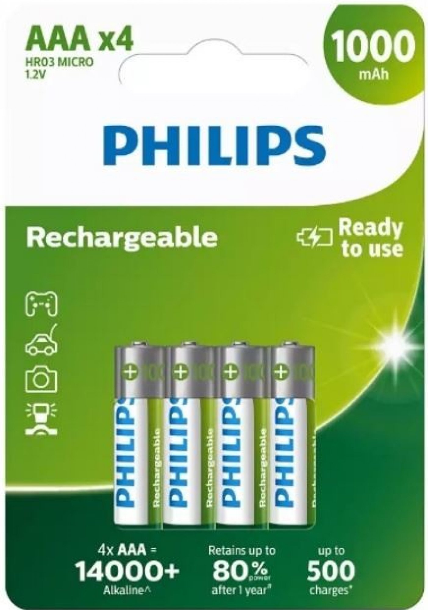 Philips AAA 1000mAh 4ks R03B4RTU10/10 nabíjecí mikrotužka Philips HR03