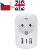 Cestovní adaptér pro použití ve Velké Británii, USB A+C, typ G, Solight