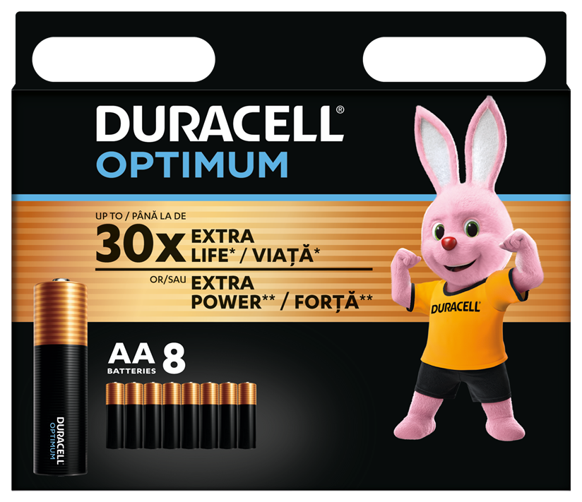 Alkalická baterie Duracell Optimum, typ AA, sada 8 ks DURACELL Optimum AA 8 ks 42386