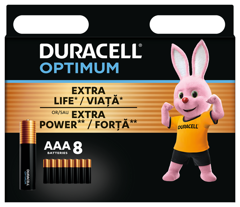 Alkalická baterie Duracell Optimum, typ AAA, sada 8 ks DURACELL OPTIMUM AAA, MX2400 8ks