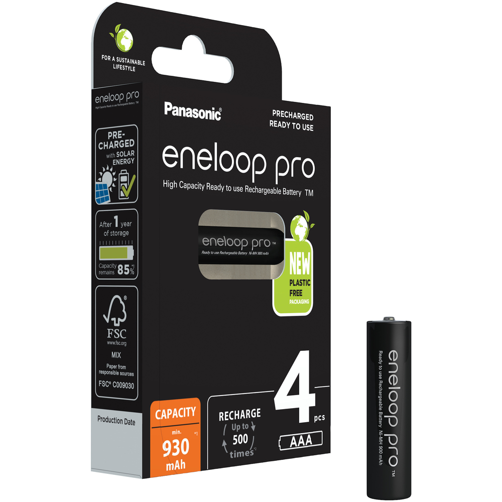 Panasonic Eneloop Pro AAA 4 ks, BK-4HCDE/4BE, blistr nabíjecí mikrotužková baterie přednabitá AAA 930mAh
