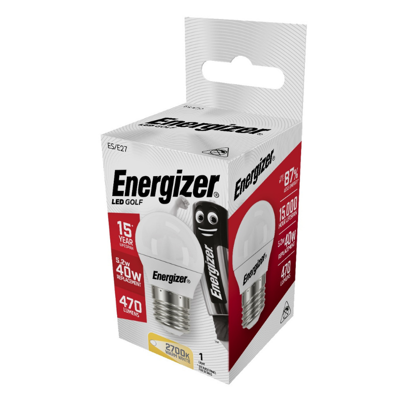 Energizer LED žárovka 4,9W E27, 2700K, mini globe S8839, LED náhrada 40W E27