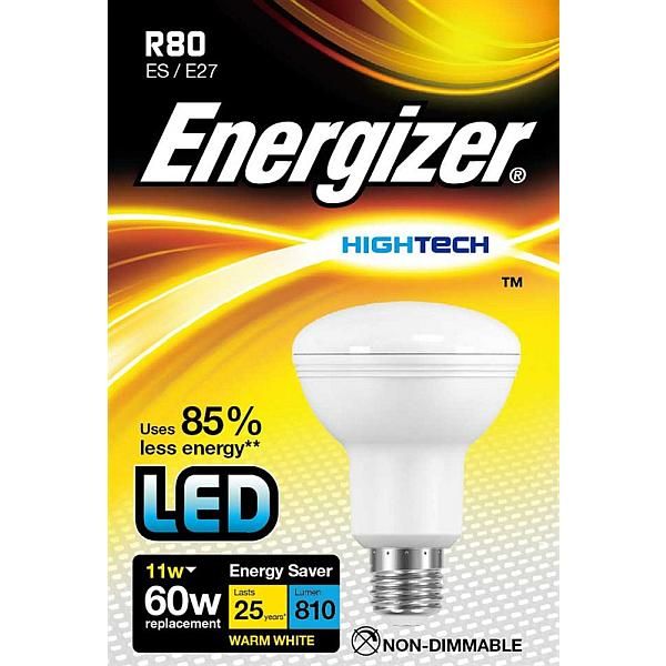 Energizer LED R80 11W ( Eq 60W ) E27, S9016, teplá bílá LED bodovka R80 Energizer, 810lm, 2700K