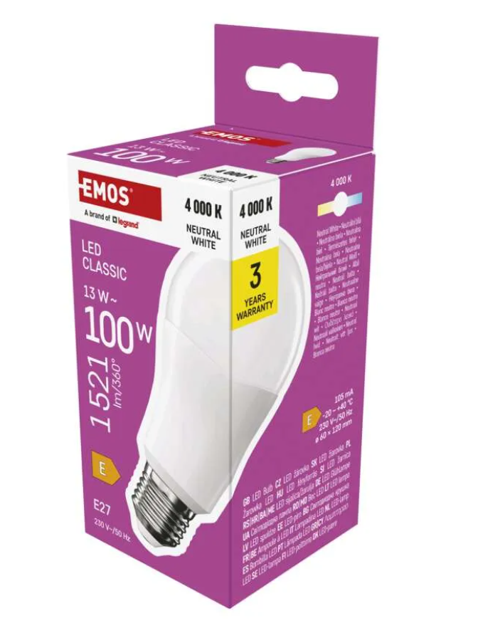 LED žárovka 13W (100W) E27 EMOS ZQ5E63 neutrální bílá, E