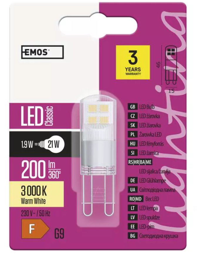 Emos LED žárovka 1,9W G9 neutrální bílá ZQ9525