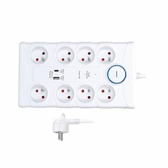 Přepěťová ochrana 8 zásuvek, USB A+C, 2 m, Solight