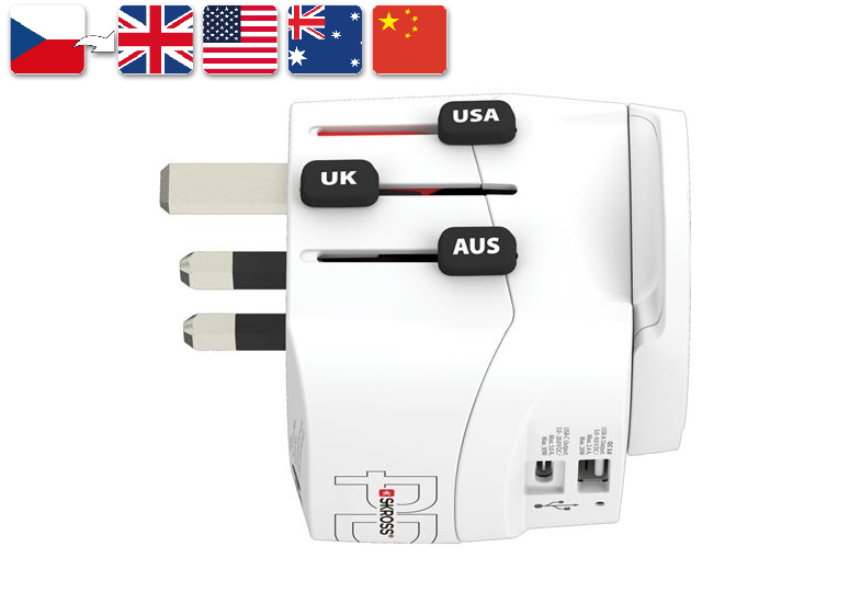 PA46USBC-PD30, Cestovní adaptér PRO Light USB AC30PD World, 7A max., USB A+C, PD 30W, UK+USA+Austrálie/Čína