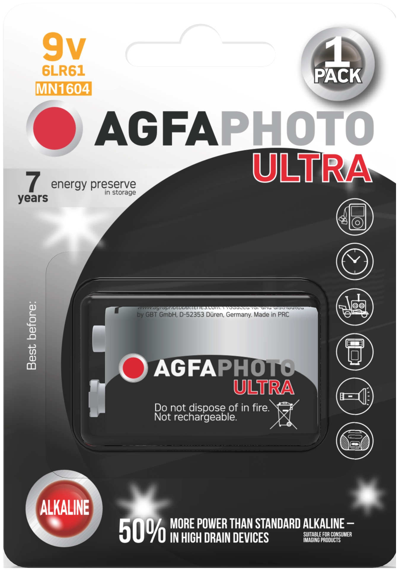 AgfaPhoto Ultra 9V 1ks AP-6LR61U-1B výkonná 9V baterie