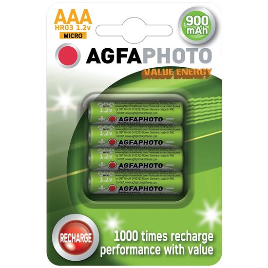 AgfaPhoto nabíjecí NiMH baterie AAA, 900mAh, blistr 4ks AgfaPhoto NiMH AAA 900 mAh 4ks AP-HR03900VE-4B