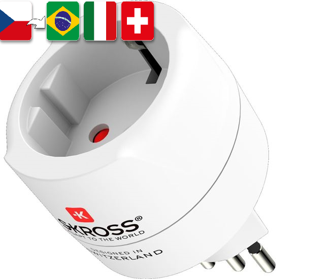 Skross Cestovní adaptér pro použití v Brazílii, Itálii a Švýcarsku PA71
