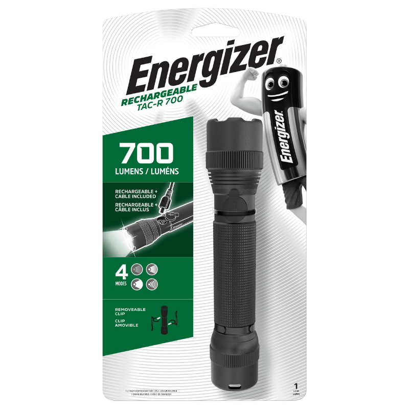 Svítilna Energizer Tactical 700lm, nabíjecí IPX4, kovová svítilna, klip