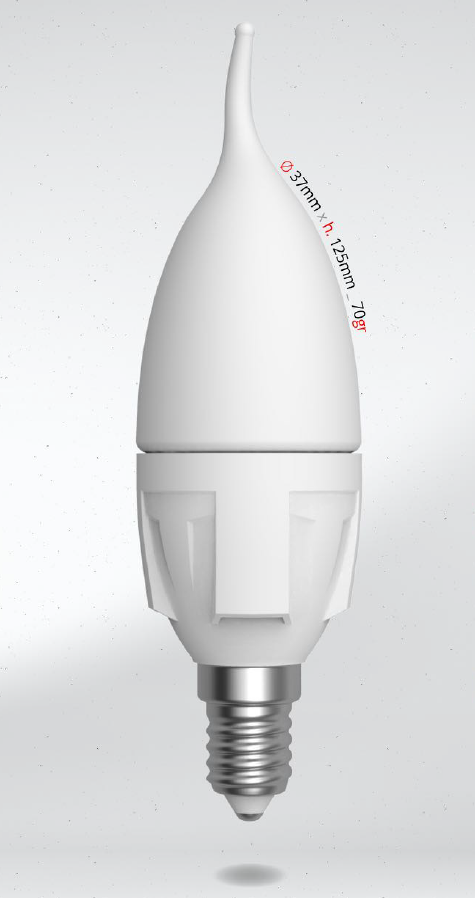 LED žárovka 6W (45W) E14 SKYLIGHTING, svíčka, matná, plamen, teplá bílá
