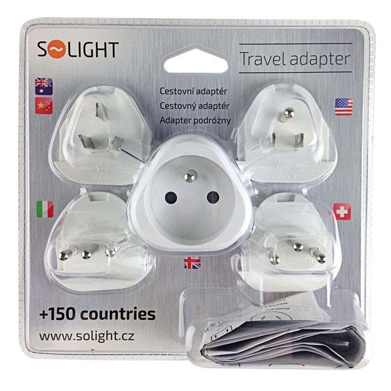Solight PA20 cestovní adaptér, uzemněný, výměnné vidlice pro celý svět