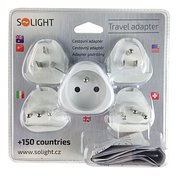 Cestovní adaptér, uzemněný, výměnné vidlice pro celý svět, SOLIGHT