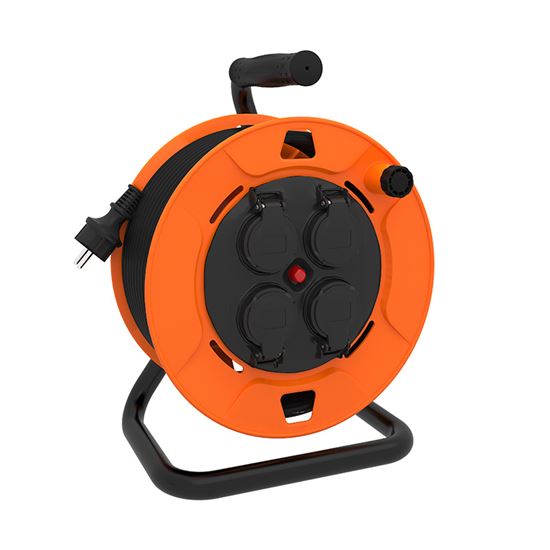 Solight PB33O Prodlužovací kabel na bubnu, 25m, 4 zásuvky, oranžový, černý