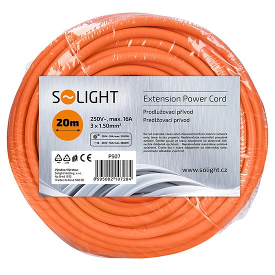 Solight prodlužovací kabel - spojka, 1 zásuvka, oranžová, 20m PS07