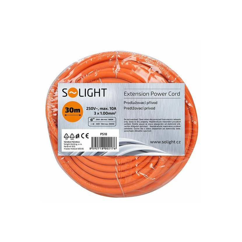 Prodlužovací přívod na bubnu Solight PB04, 4 zásuvky, 50m, oranžový kabel,  3x 1,5mm2