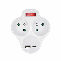 Rozbočka, 2 x 10A, USB-A, USB-C, bílá, vypínač, Solight P99USBC