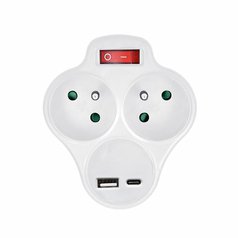 Rozbočka, 2x10 A, USB-A, USB-C, 20W PD, vypínač, Solight