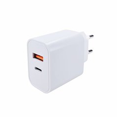 USB nabíjecí adaptér, 1x USB-A + 1x USB-C, 20W, fast charger