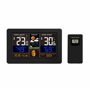 Meteostanice, aplikace Smart Life, extra velký barevný LCD, teplota, vlhkost, tlak, USB nabíjení, černá, SOLIGHT