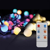 LED vánoční řetěz, koule 100 LED, 10m, přívod 5m, IP44, 2v1 barevný a bílý, s dálkovým ovladačem, SOLIGHT